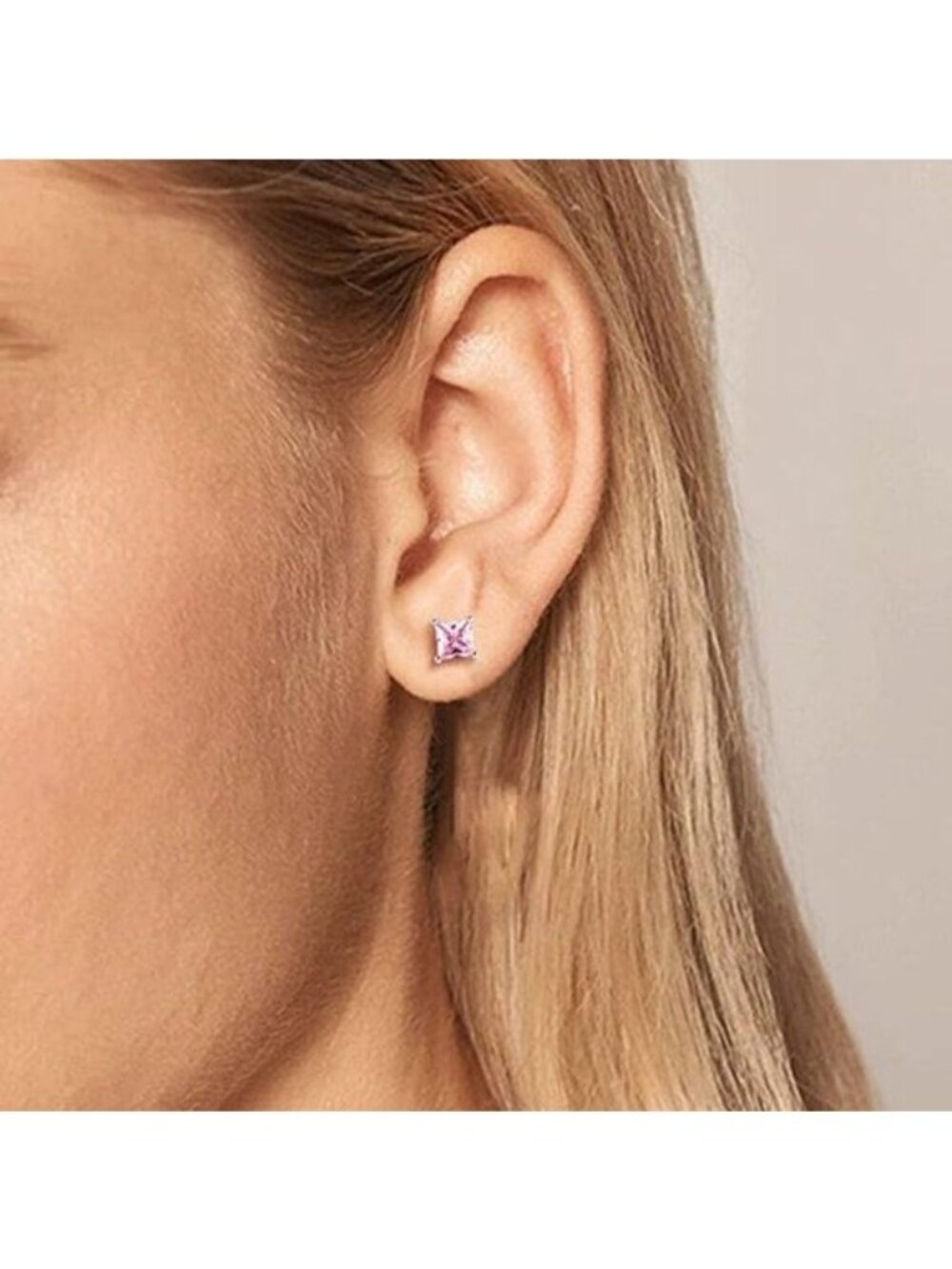 Sterling Silver Sparkling Heart/Round/Princess Cut Birthstone Stud Earrings